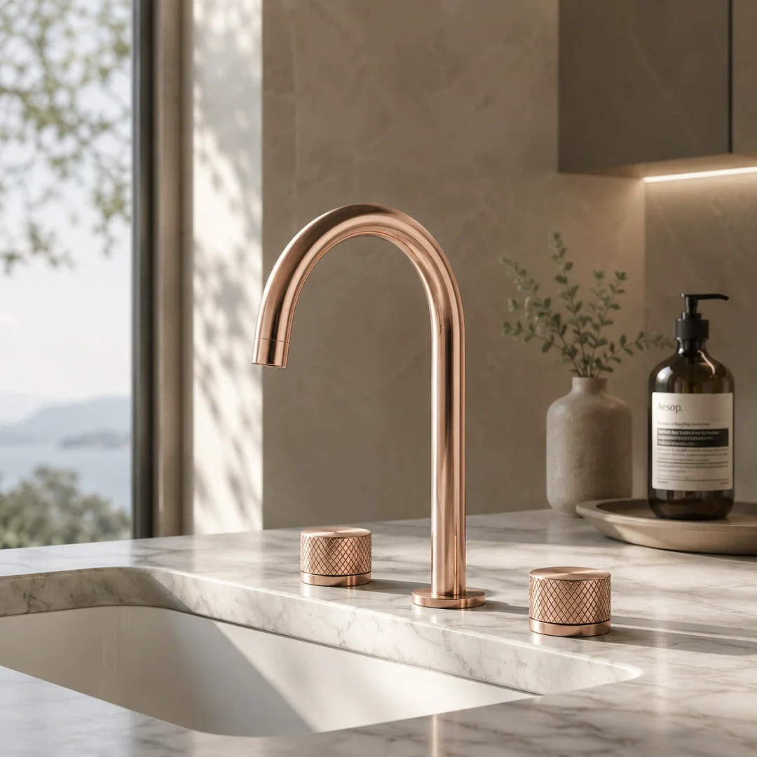 Brushed Rose Gold Basin Faucet Brass Bathroom Widespread Sink Faucet Hot & Cold Grey Lavotory 3-hole Water Tap