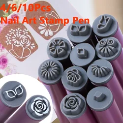 4/6/10Pcs/Set Flowers Nail Art Stamp Pen Simple Flower&Butterfly Pattern Nail Graffiti Pen Manicure Painting Floral Stamping Pen