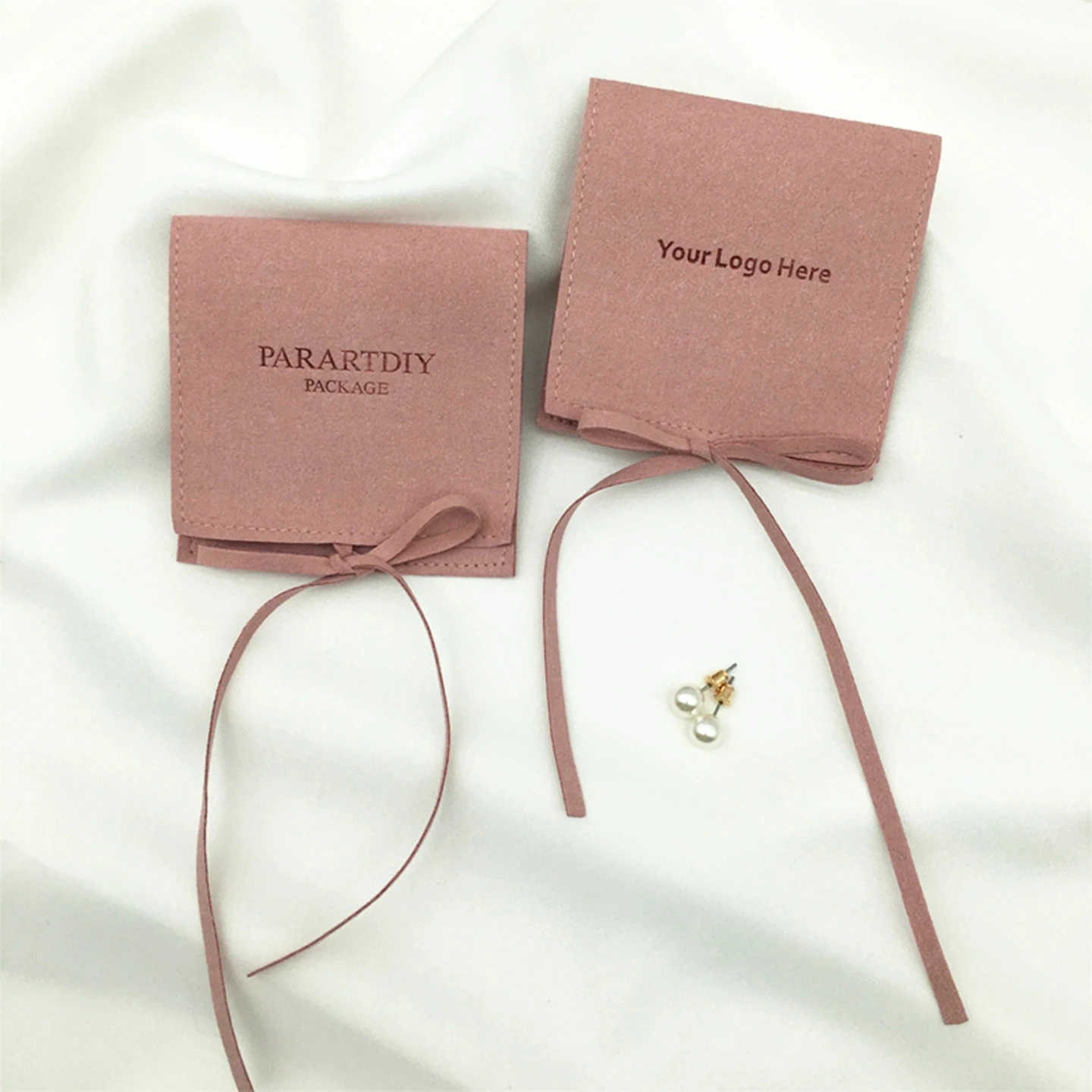 100pcs 8x8cm Customized Logo Microfiber Velvet Jewelry Pouch Small Gift Packaging Organizer Bags Luxury Jewelry Drawstring Bag