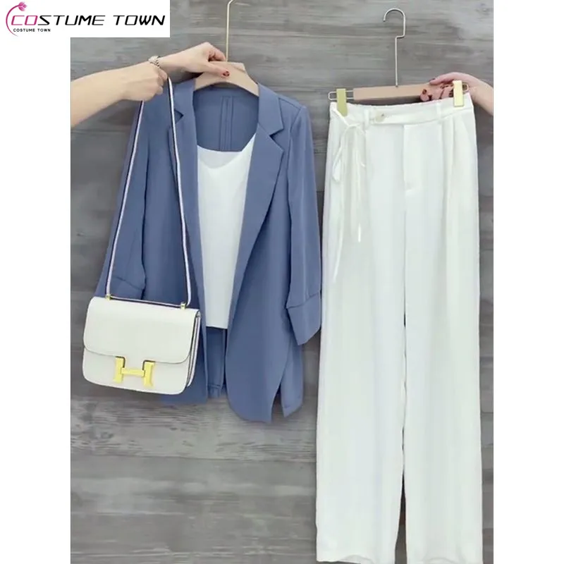 Spring/Summer Fashion Set Women's 2023 New Korean Version Casual Top Tank Top Casual Pants Elegant Women's Three Piece Set