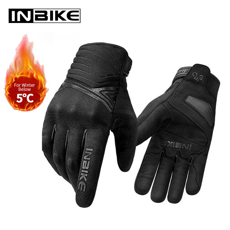 INBIKE Winter Cycling Gloves Men Full Finger Bicycle MTB Motorcycle Gloves Man Touchscreen Shockproof Glove for Motor Driving