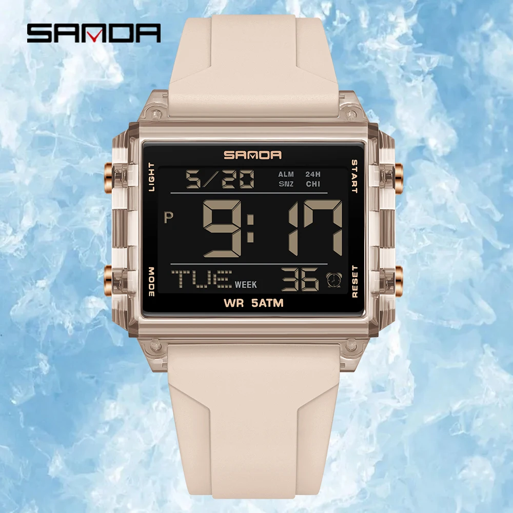 SANDA Brand Transparent Timing Sport Electronic Original Watch Student Alarm Clock Multifunctional Waterproof Sports Luminous