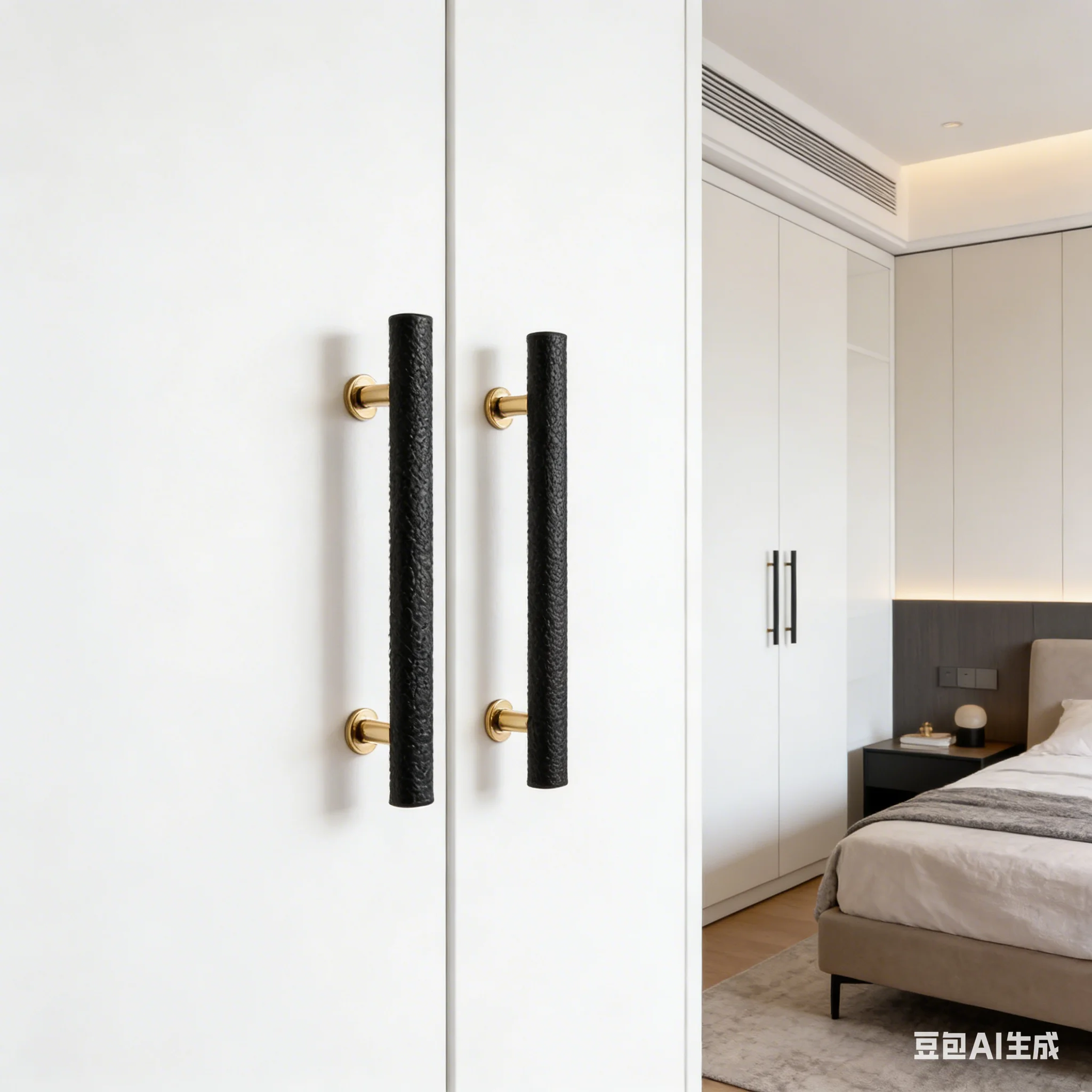 96mm hole spacing black gold leather brass cabinet door handle bedroom kitchen drawer handle bathroom