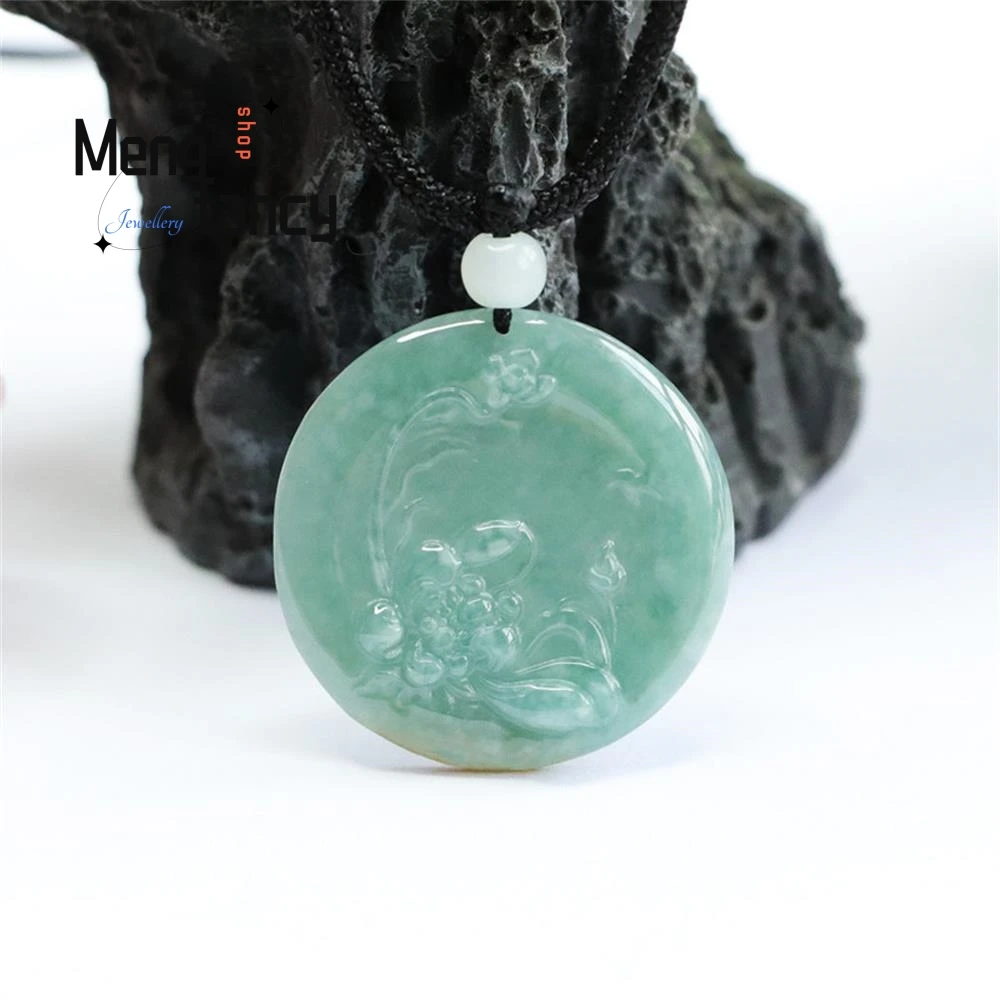 Natural Jadeite Ice Blue Water Lotus Flower Pendant Exquisite Elegant Charm High-grade Luxury Quality Fine Jewelry Holiday Gifts