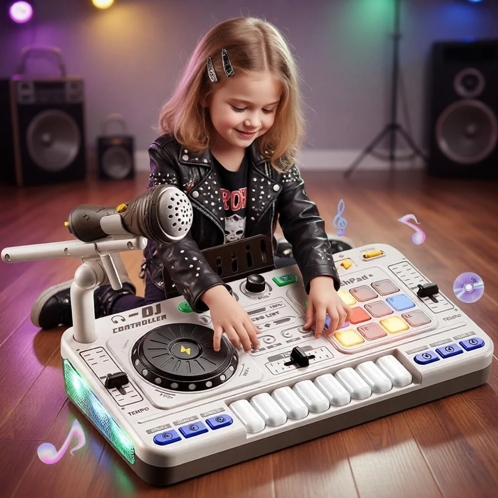 Kids DJ Mixer Toy with Microphone Bluetooth Multifunctional Electronic Piano Keyboard Music Learning Instrument for Boys Girls