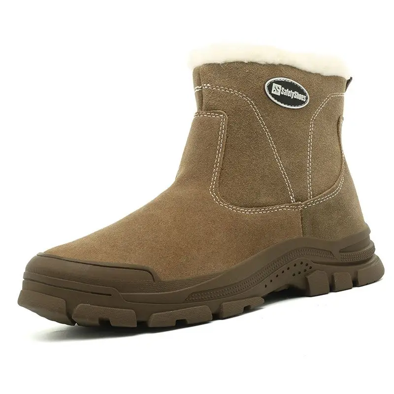Men Winter Safety Boots Steel Toe Genuine Leather Warm Snow Boots Anti Puncture Work Shoes Thermal Fur Lined