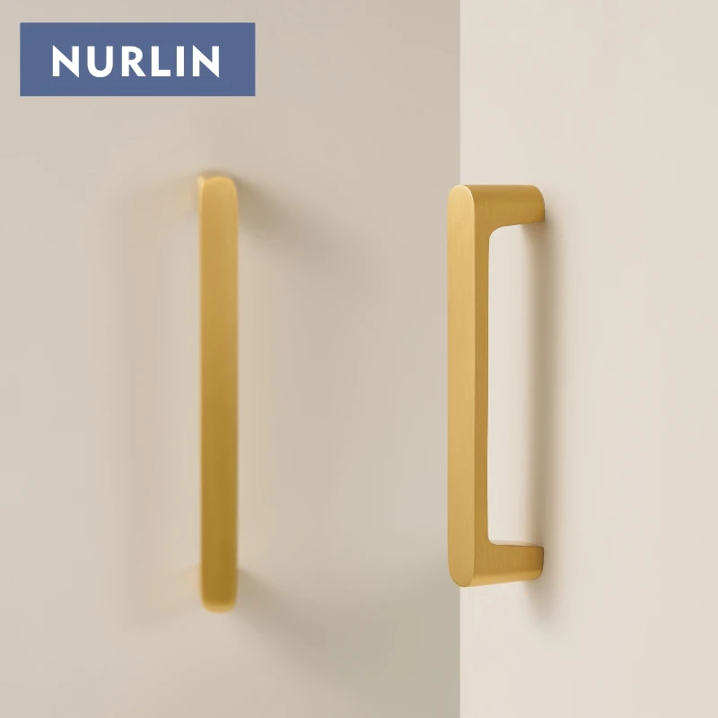 Nurlin Solid Brass Simple Style Handle  Cabinet Drawer Wardrobe Door Gold Pull Feel Comfortable 96/128/160/192 Hole Spacing