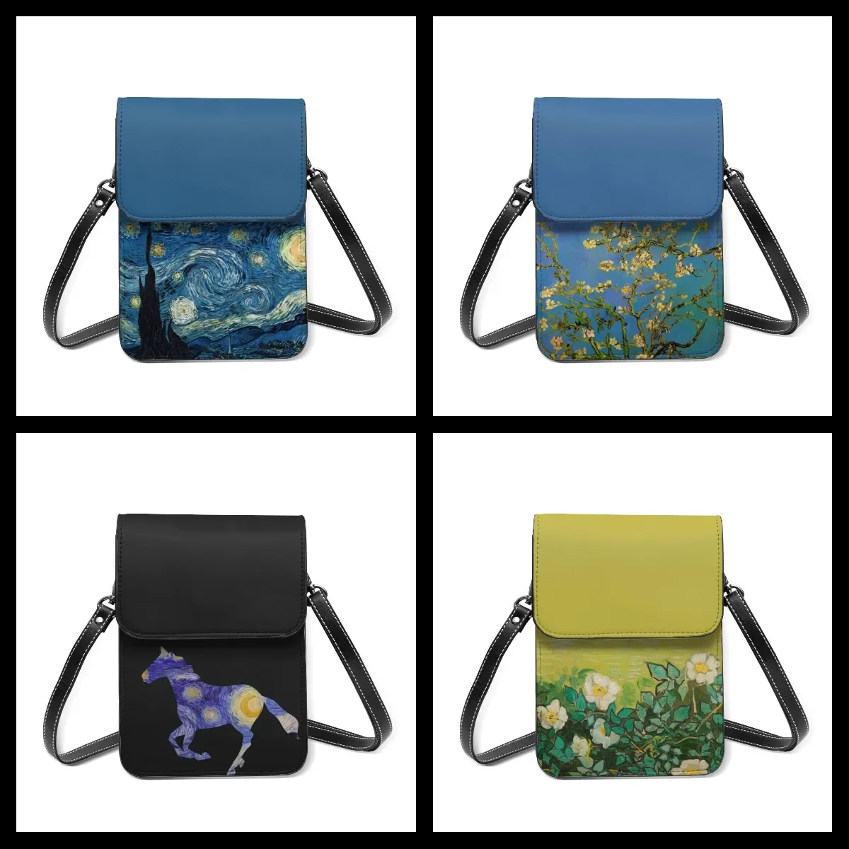 Van Gogh Shoulder Bag Starry Night Vintage Leather Art Outdoor Mobile Phone Bag Student Gift Bags