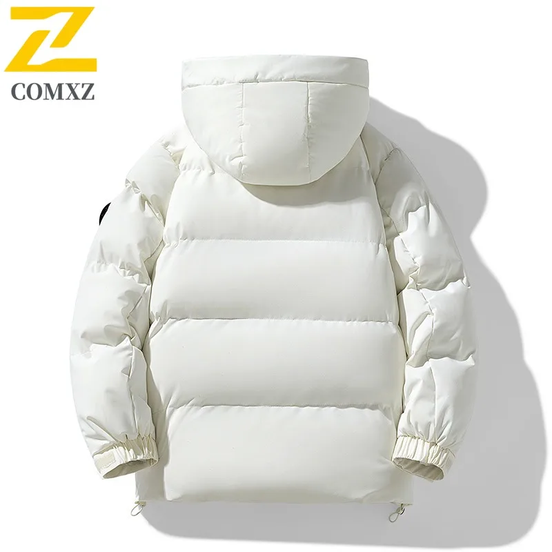 COMXZ 2025 Winter Men Down Jacket New Solid Color Duck Down Thickened Outdoor Snow Insulation Hooded Coat Cotton-padded Clothes