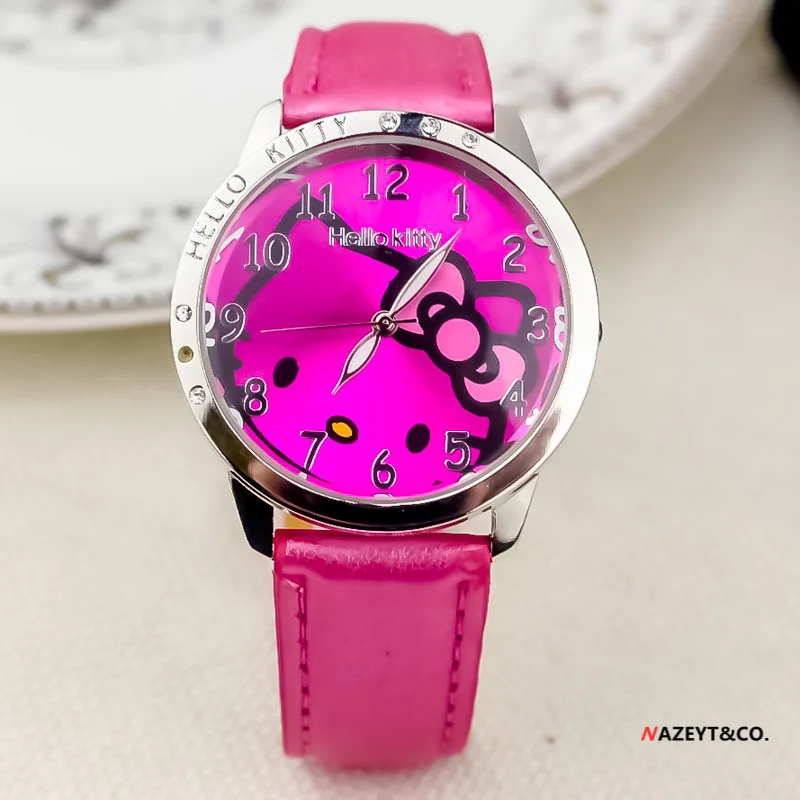 Sanrio Quartz Wristwatch Children Watch Cartoon Sweet Leather Strap Pointer Numbers Watches Student Study Clock Girl Toys Gift