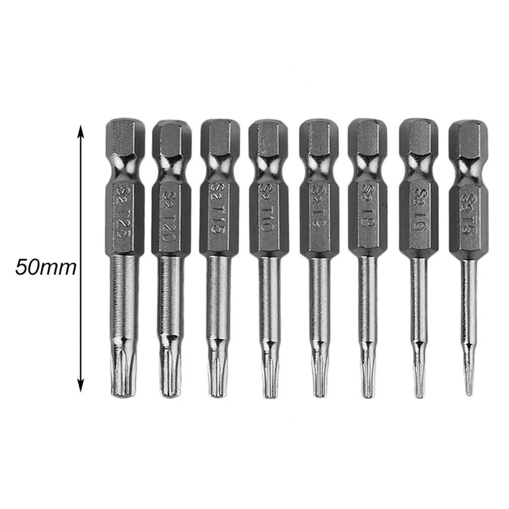 8 Buah/Set Set Bit Torx Magnetik Praktis Set Bit Obeng Listrik 50Mm Set Bit Obeng Kunci Pas