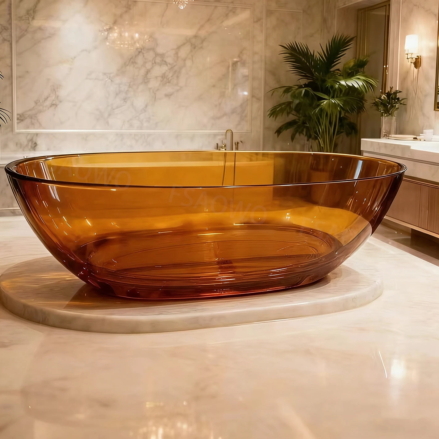 

Brown Color Transparent Resin Bathtub Single Freestanding Bathtub Spa Tub For Single People
