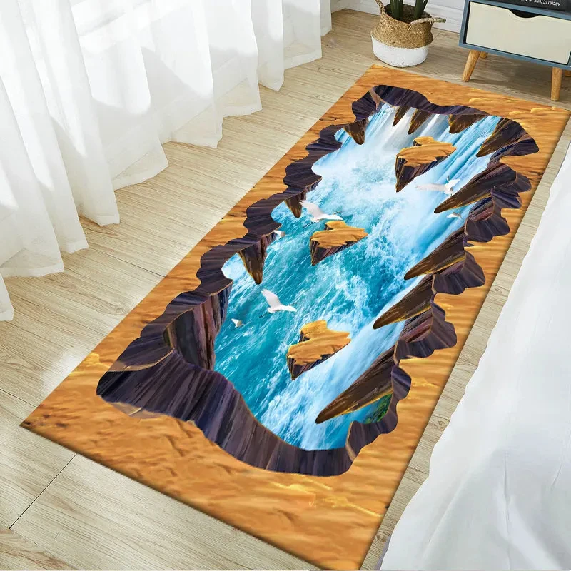 3D Waterfall Rugs for Living Room Hallway Corridor Carpets Bridge Floor Area Rugs for Kids Room Decorative Kitchen Bedroom Mat