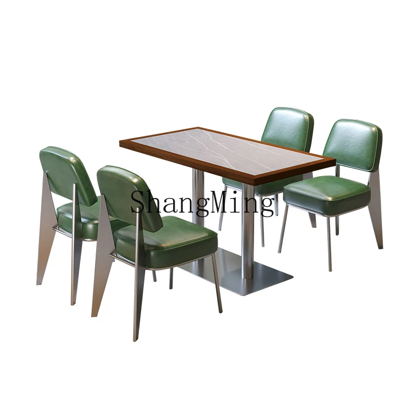 CL  Pot Restaurant Square Table Solid Wood Slate Table and Chair Combination Bar Cafe Restaurant Table