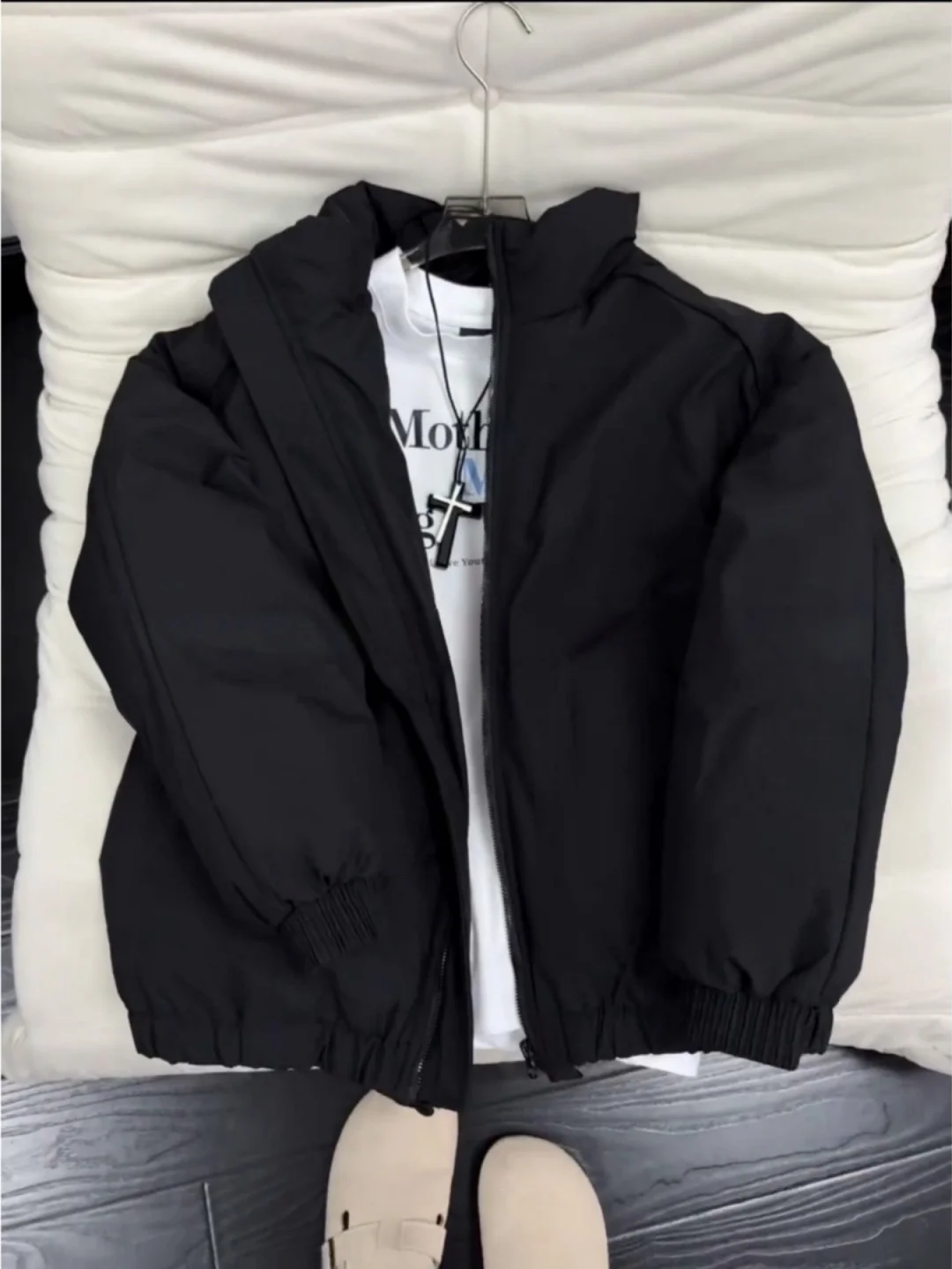 

Black Flight Jacket down Cotton Men's Winter Jacket Thickened Stand Collar Baseball Style American Workwear Cotton Coat