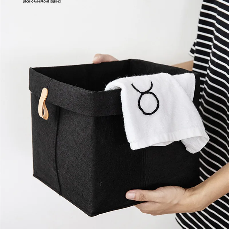 1pc Nordic Felt Storage Basket Living Room Tea Table Black Gray Sundries Storage Basket Cloth Felt Storage Box Bedroom Socks