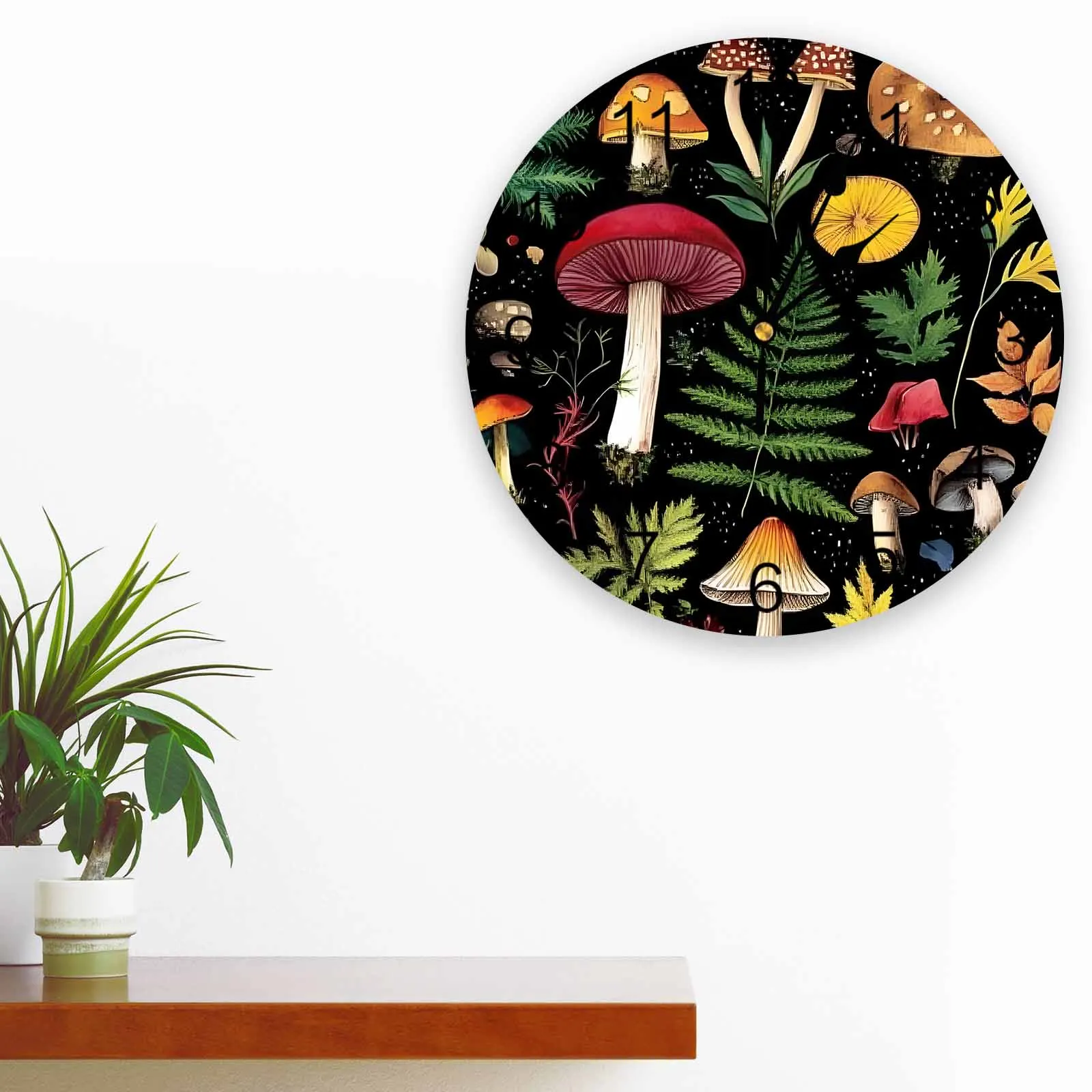 

Настенные часы с грибным листом папоротника, большие современные кухонные круглые часы для столовой, бесшумные подвесные часы для спальни