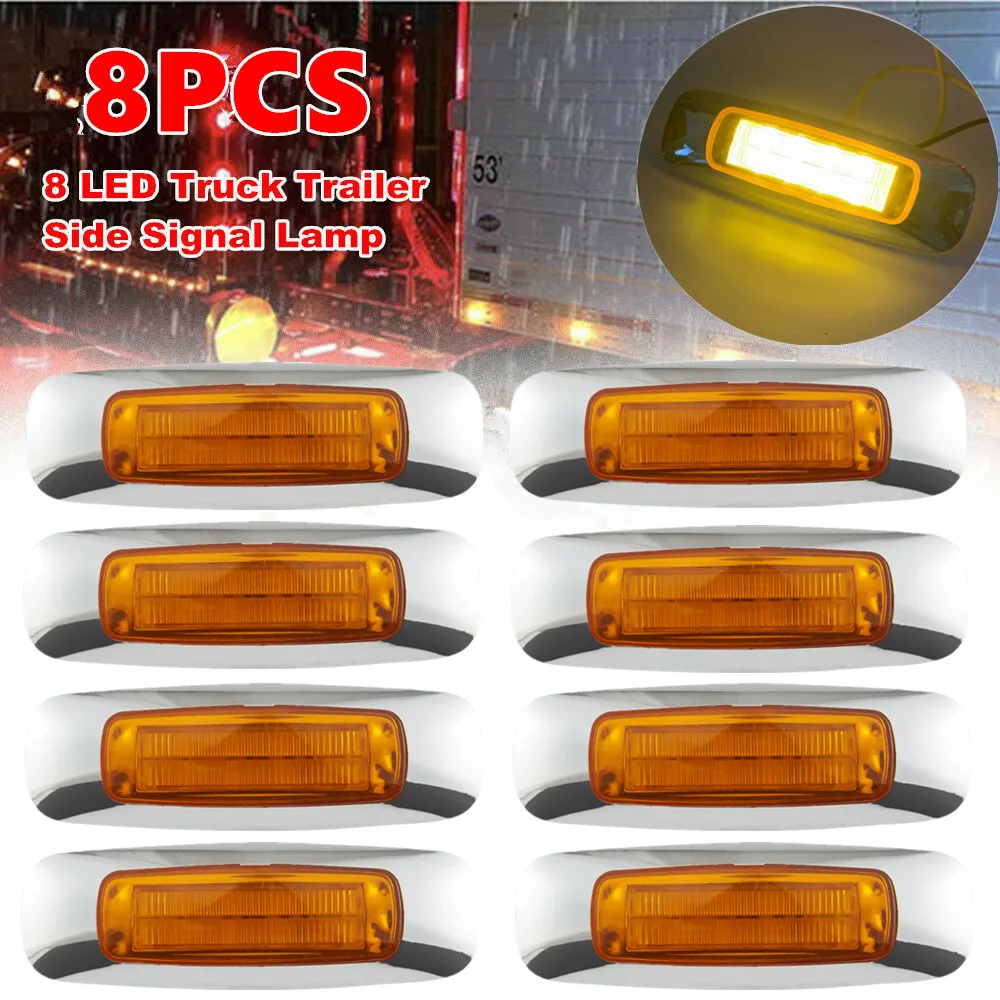 8PCS Amber Strobe LED Lamp 24v Truck Trailer Lights Pilots LED Trailer 12v Tail Light Flashing LED Rear Light Truck Sidelight