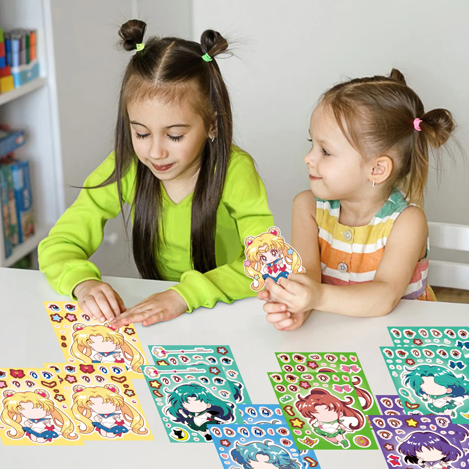 8/16 Vellen Q Versie Sailor Moon Anime Make a Face Puzzel Stickers Decoratie Laptop Telefoon Gitaar Skateboard Klassiek Kinderspeelgoed