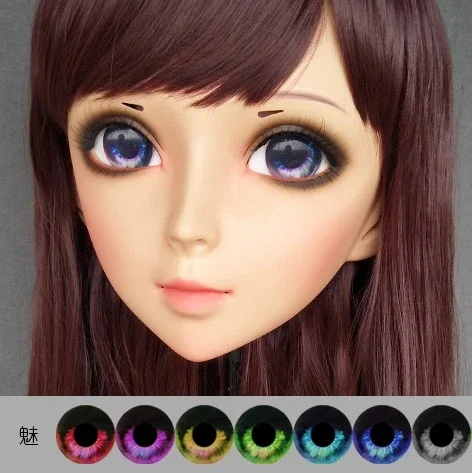 (DM170) Lovely Sweet Girl Resin Half Head Kigurumi Mask With BJD Eyes Cosplay Japanese Anime Role Lolita Mask Crossdress Doll