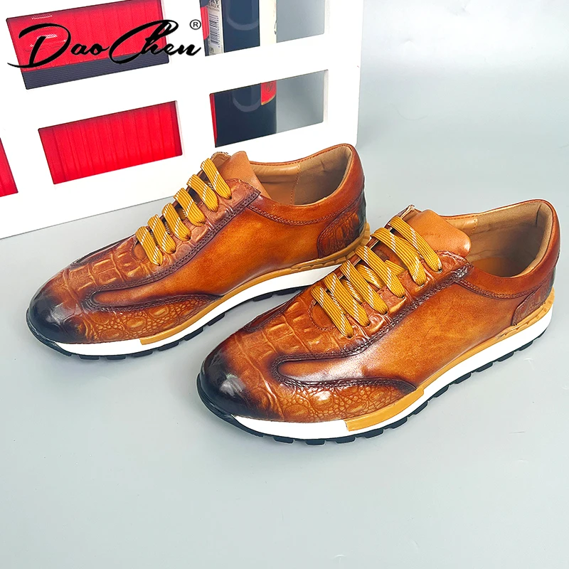 LUXURY BRAND MEN'S CASUAL LEATHER SHOES BLACK BROWN BLUE MEN SNEAKERS CASUAL MAN DRESS LACE UP SPORT LIGHT SHOES FOR MEN
