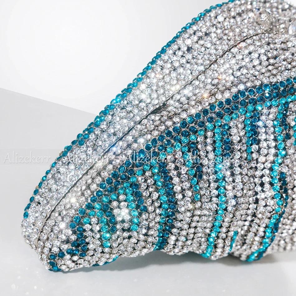 Diamond Conch Shaped Evening Clutch Bags Novelty Unique Boutique Bling Crystal Metallic Purses And Handbags Bridal Wedding Party