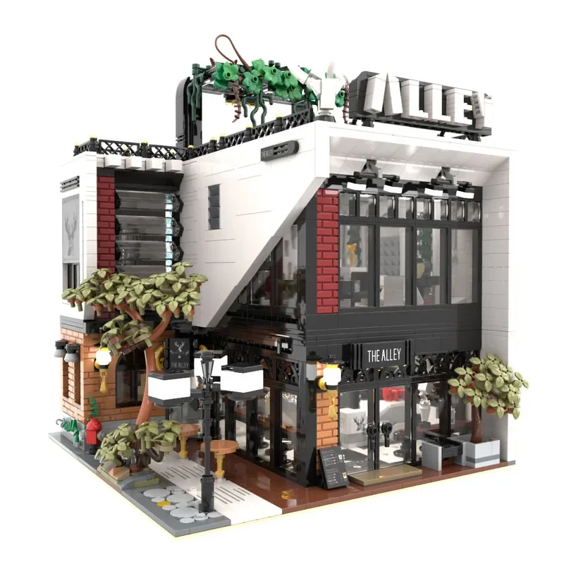 MOC 현대 스트리트 뷰 모델 아키텍처 Lujiao 레인 카페 기술 모듈 형 빌딩 블록 장난감 DIY 조립 소년의 행복