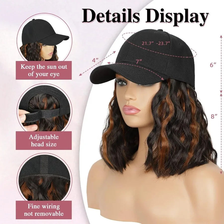 قابل للتعديل مجعد الشعر التمديد قبعة شعر مستعار للنساء مع نسيج موجة أنيق قبعة بيسبول نمط شعر مستعار للارتداء اليومي مريح أ