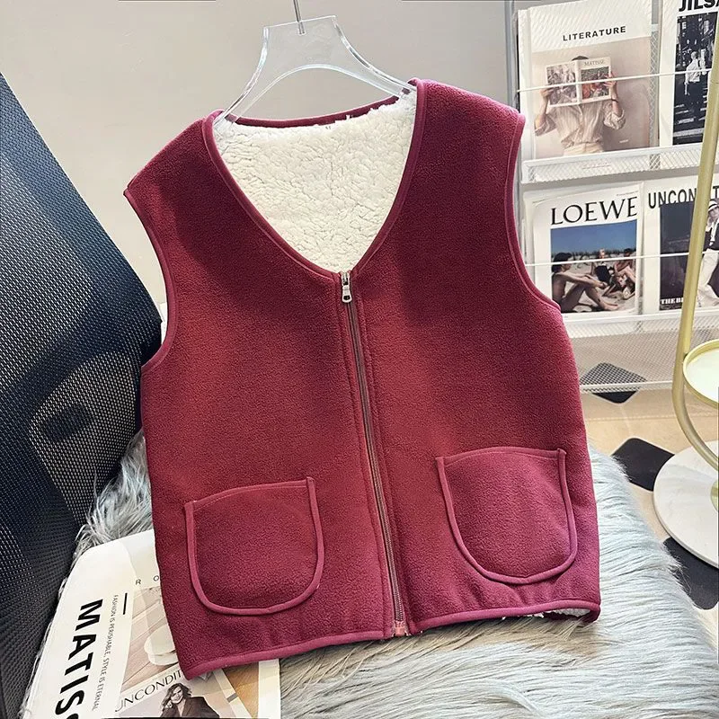 2024 New Vest Men Women New Autumn And Winter Plus Velvet Padded Shoulder Pad Kannei Sweater Zipper Warm And Comfortable Coat