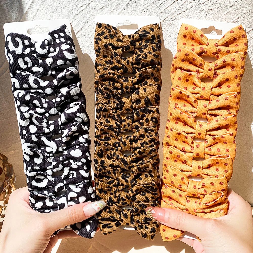 

10Pcs/Set Cotton Leopard Printed Bows Hair Clips For Kids Girls Cute Plaid Hairpins Boutique Barrettes Headwear Hair Accessories