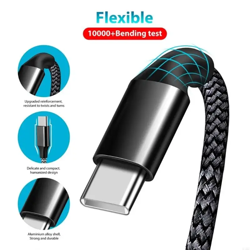 

Гибкий плетеный кабель USB C, 60 Вт, быстрая зарядка, 1 метр, шнур типа C–C, подача питания для нескольких устройств K1KF