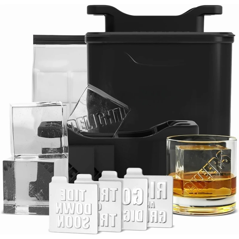 

Премиальная прозрачная форма для изготовления кубиков льда — 4 больших 2,1-дюймовых кристально чистых квадратных кубиков льда для виски и коктейлей — простота в использовании