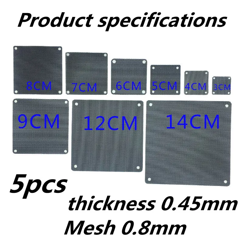 5PCS 6/7/8cm/9cm/12cm/14cm Cuttable Black PVC PC Fan Dust Filter Dustproof Case Computer Mesh Cooling Ultra Fine Dustproof Cover