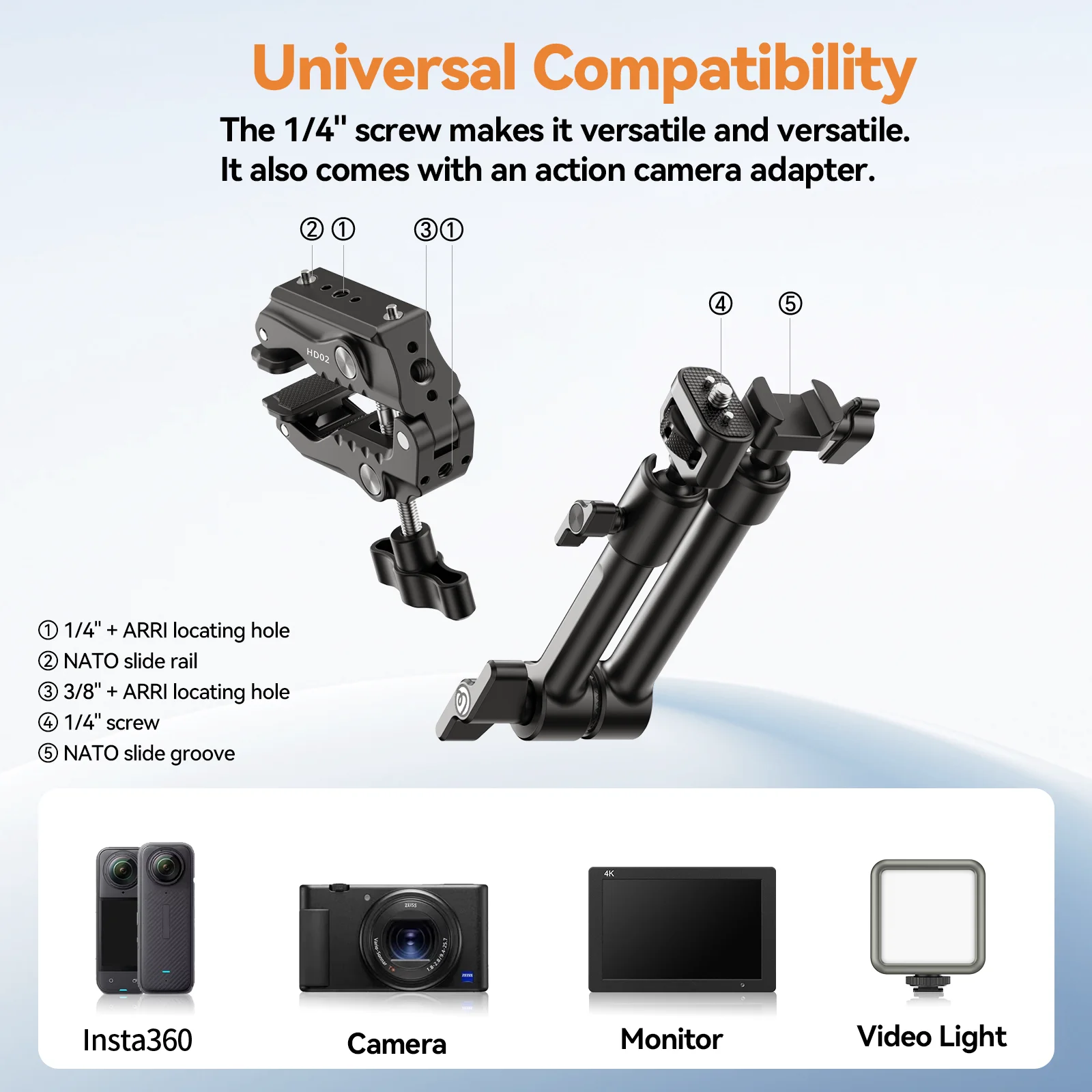 Ulanzi HD02 سوبر المشبك مع 360 °   كرة صغيرة رئيس الإفراج السريع دعامة تثبيت مشبك ترايبود جبل 1/4 برغي كليب لكاميرا DSLR Gopro