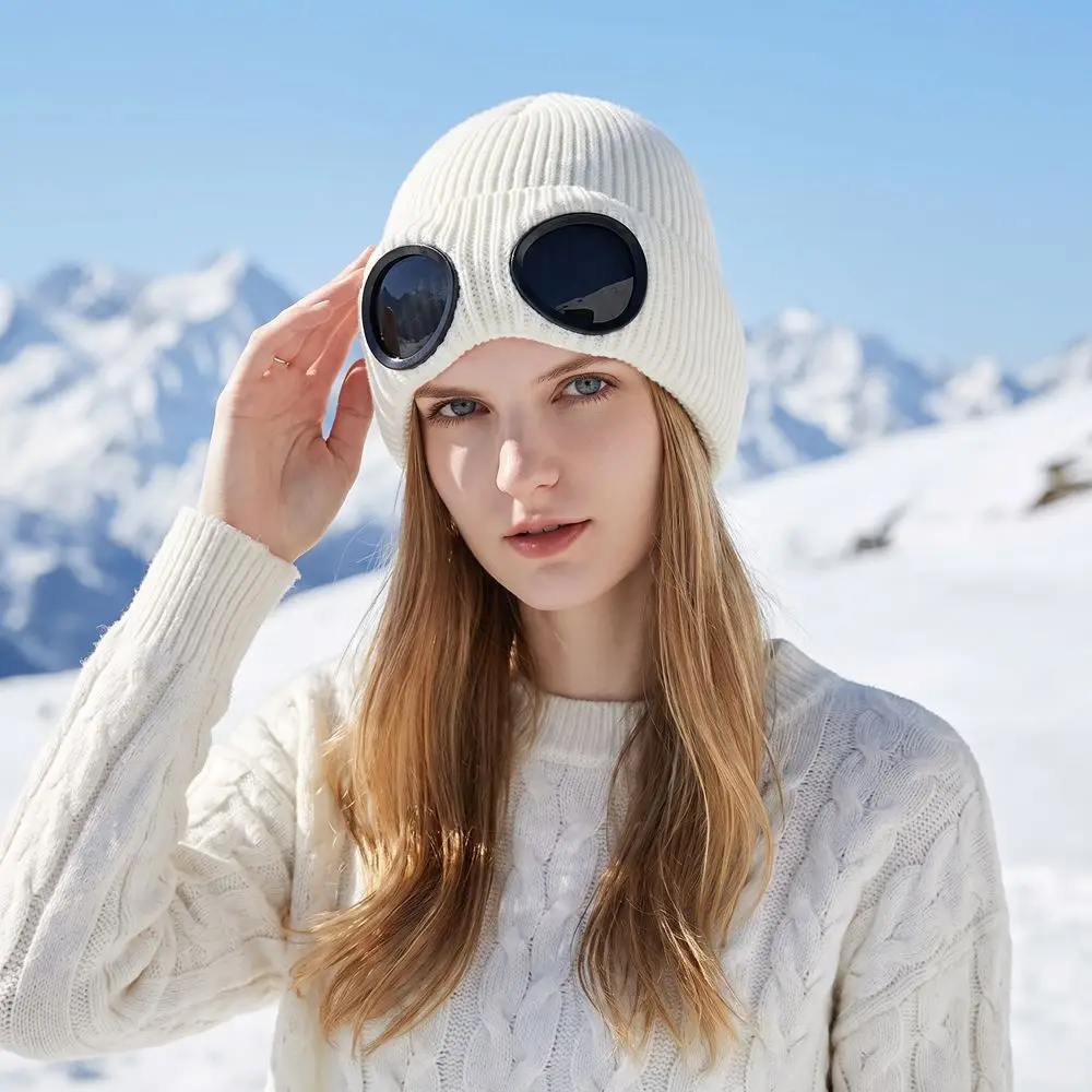Removable Glasses Winter Glasses Caps Windproof Wear-resistant Warm Ski Mask Hats Neck Protection Ear Protection Knitted Hat