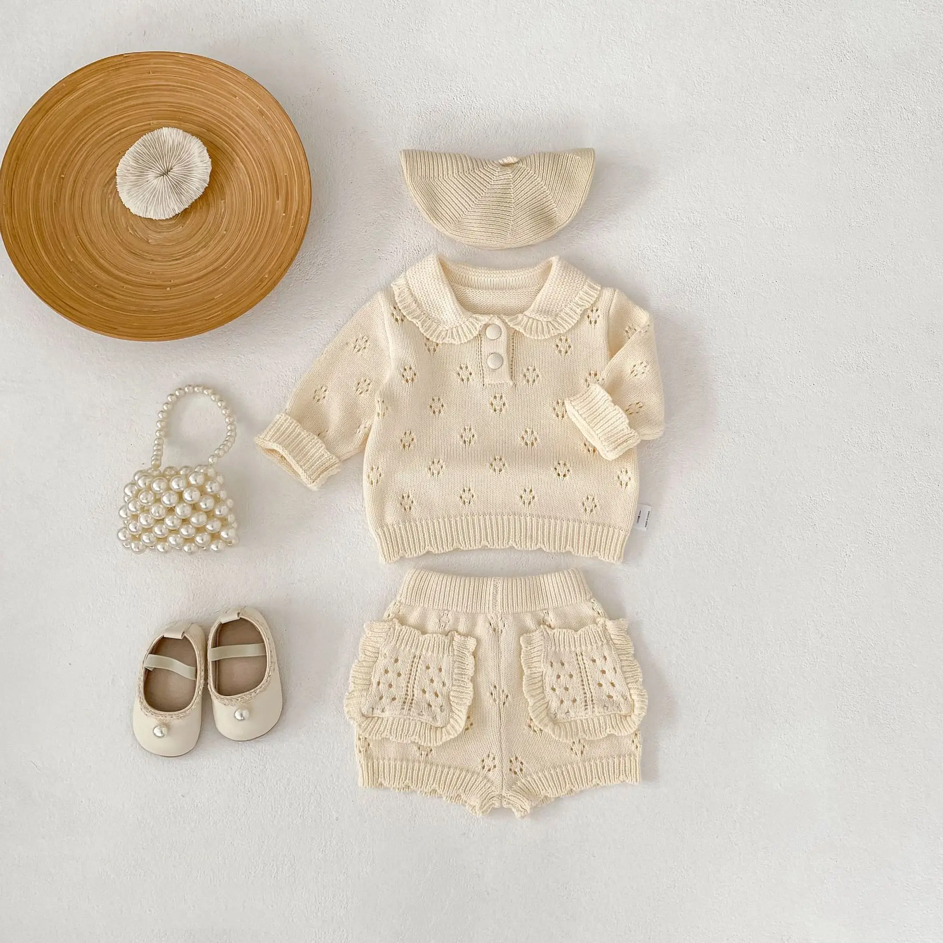 

2026 Spring New Baby Long Sleeve Knitted Sweater Solid Girls Lapel Pullover Tops Cotton Infant Casual Knitwear Toddler Clothes