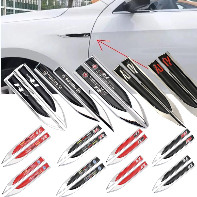 2 stuks Auto Spatbord Side Wing Auto Emblem Sticker Accessoires Voor Volkswagen VW R-lijn R GTI Polo Golf MK8 touareg Passat Magotan CC