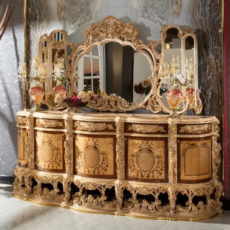 Traditional Royal Classic Solid Wood Hand Carved Restaurant Side Cabinet Guangdong Custom Furniture