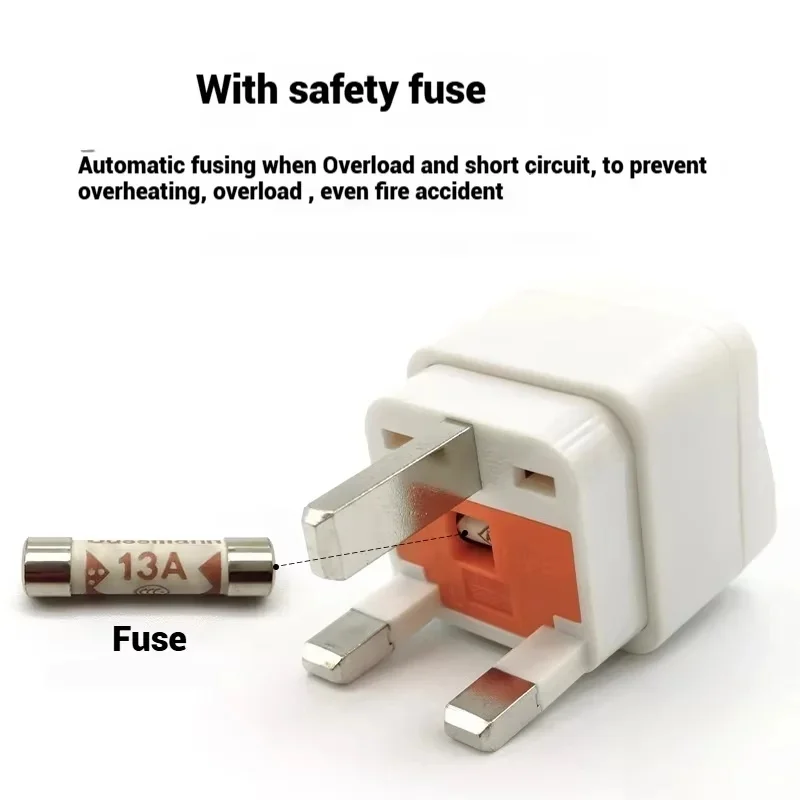 Universal UK Travel Plug Adapter 13A Fused Pure Copper 2 Pin to 3 Pin Power Converter for US EU AU Germany France HK Singapore