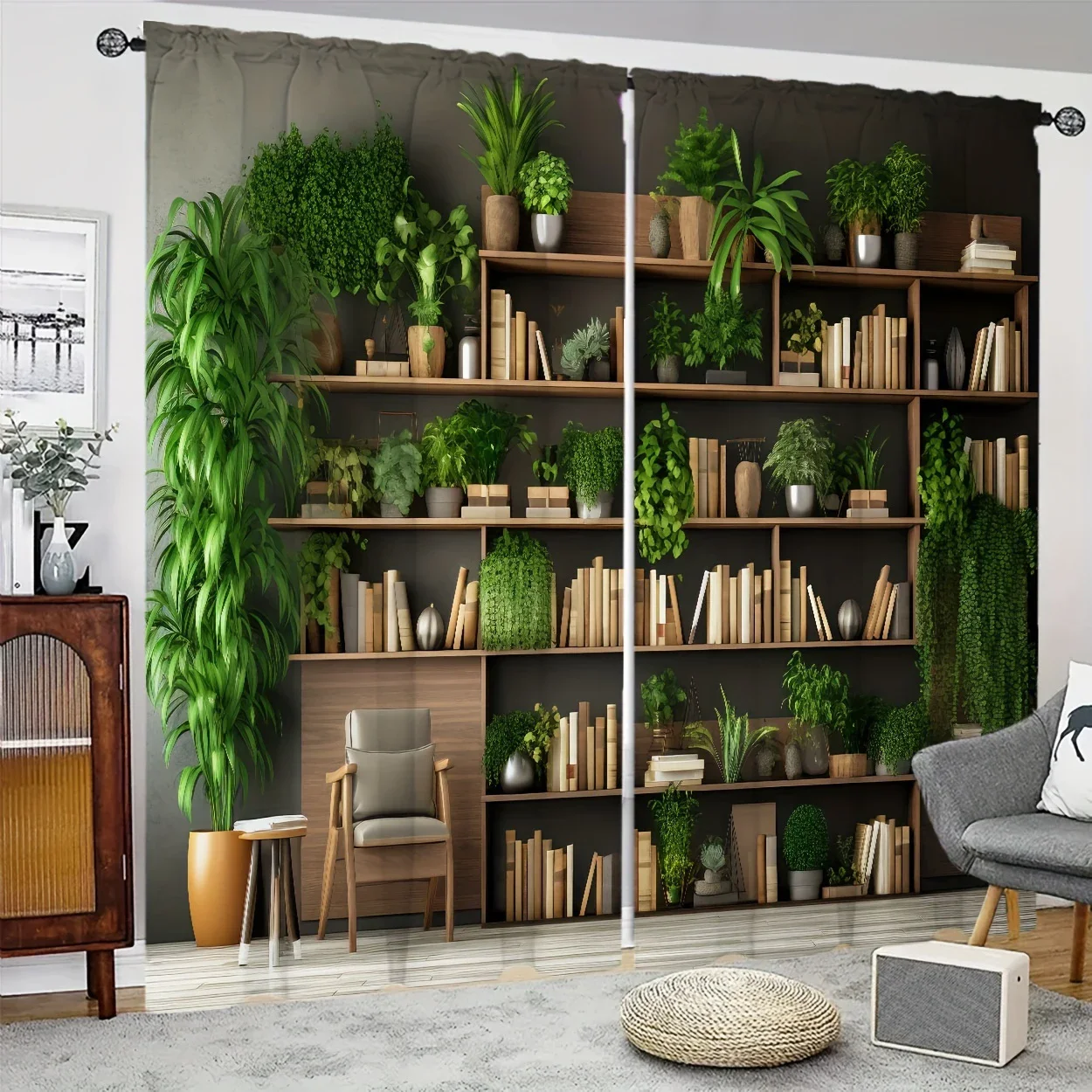 

Bookshelf potted plants - printed curtains, home decoration, room decoration