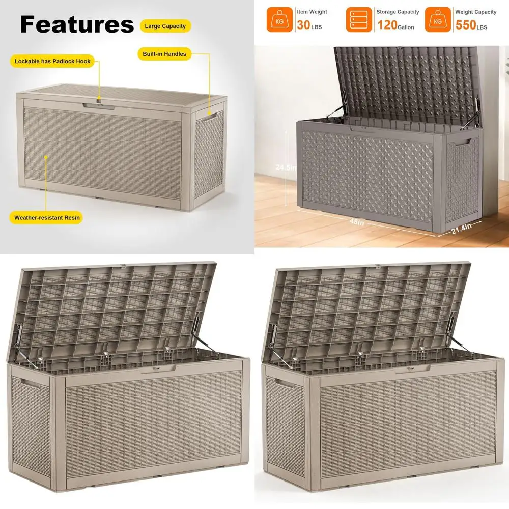 

120 Gallon Lockable Resin Deck Box for Outdoor Patio Furniture and Garden Pool Storage