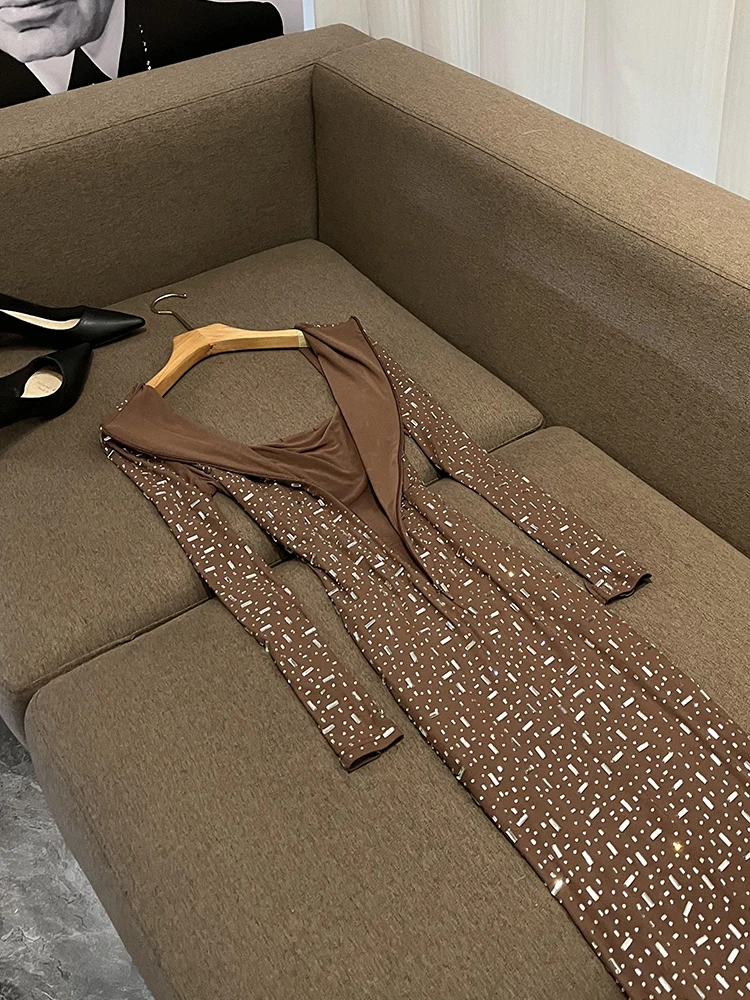 Ele Long Sve Diamond See-tough Slimming Dr ثوب مسائي Ci Commuting Basic Sle مادة أخرى 00%