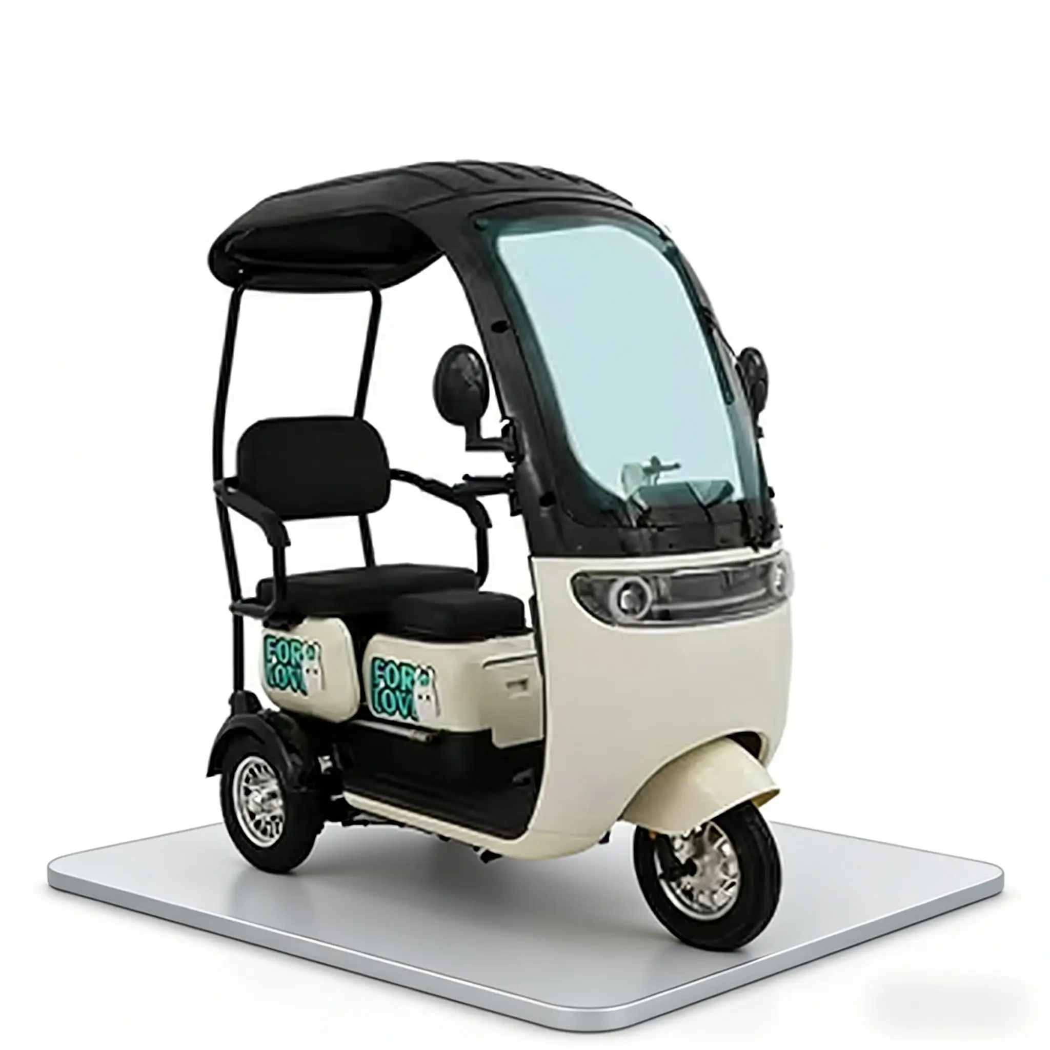 Semi-Enclosed Electric Tricycle with Roof, 1000W 48V/60V 3-Seat Trike