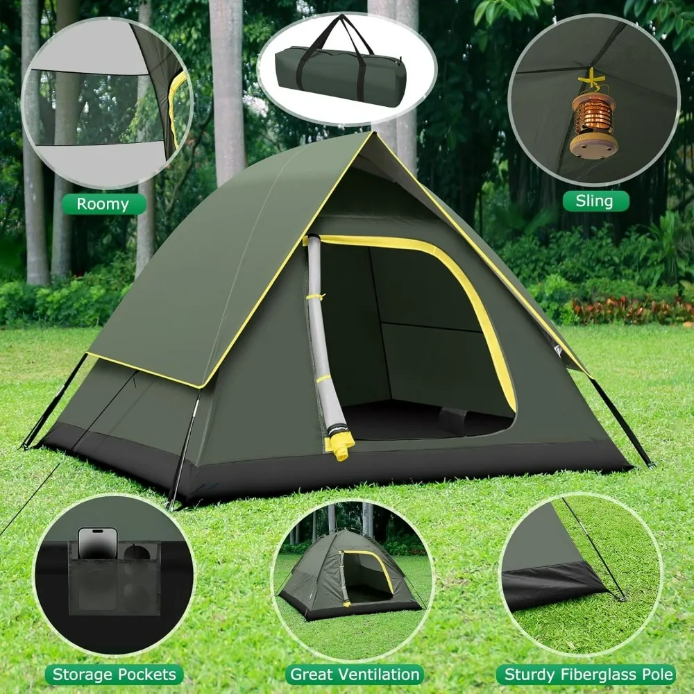 Camping Tent 1/2/3/4 Person Dome Tent, Windproof Waterproof Tent with Removable Rainfly&Carry Bag, Easy Set Up Backpacking Tents