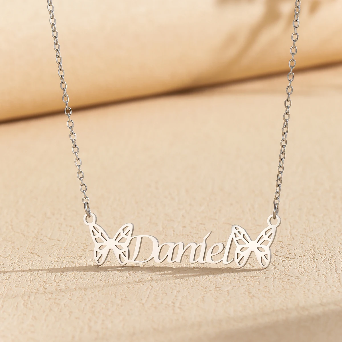 Cxwind Personalized Custom Name Necklace Hot Fashion Butterfly Graphic Stainless Steel Silver Choker Jewelry Gifts For Women