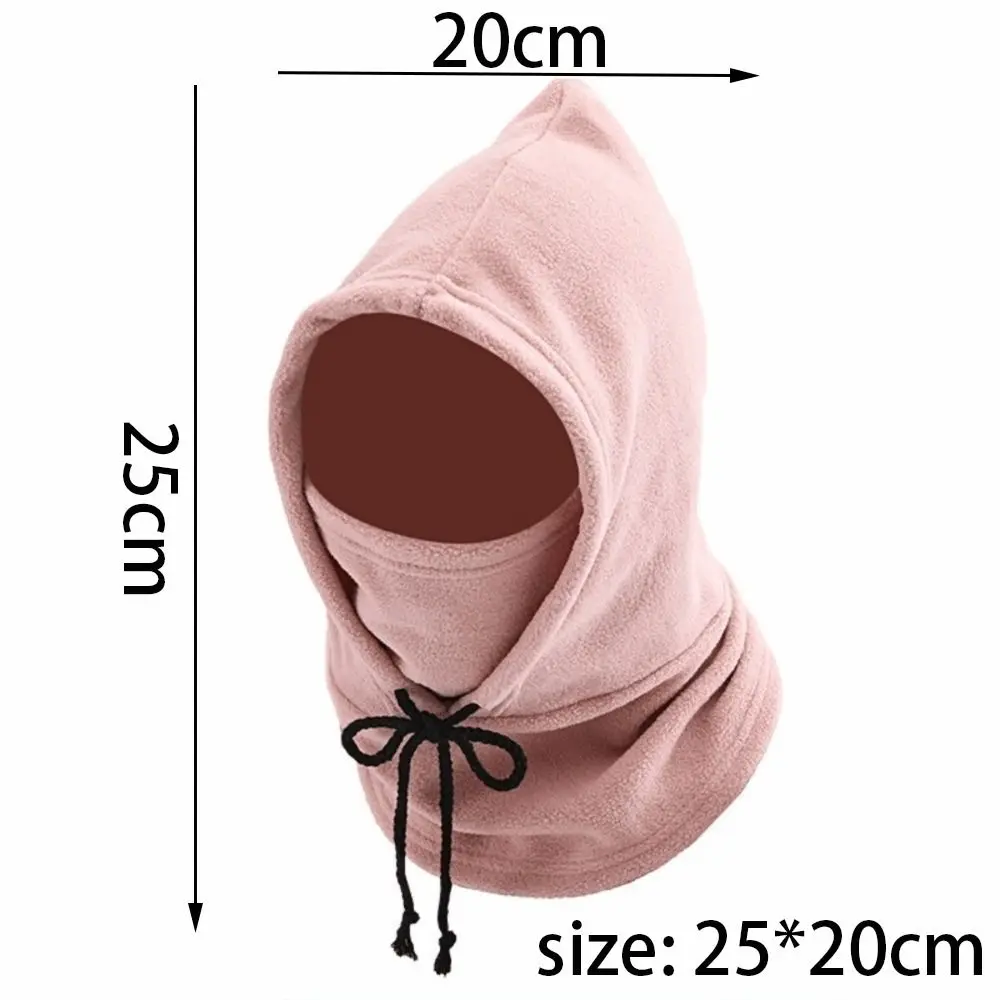 Unisex Adjustable Plush Hood with Drawstring Neck Guard Hat Windproof Mask Integrated Hood Windproof Cold-proof Warm Cap