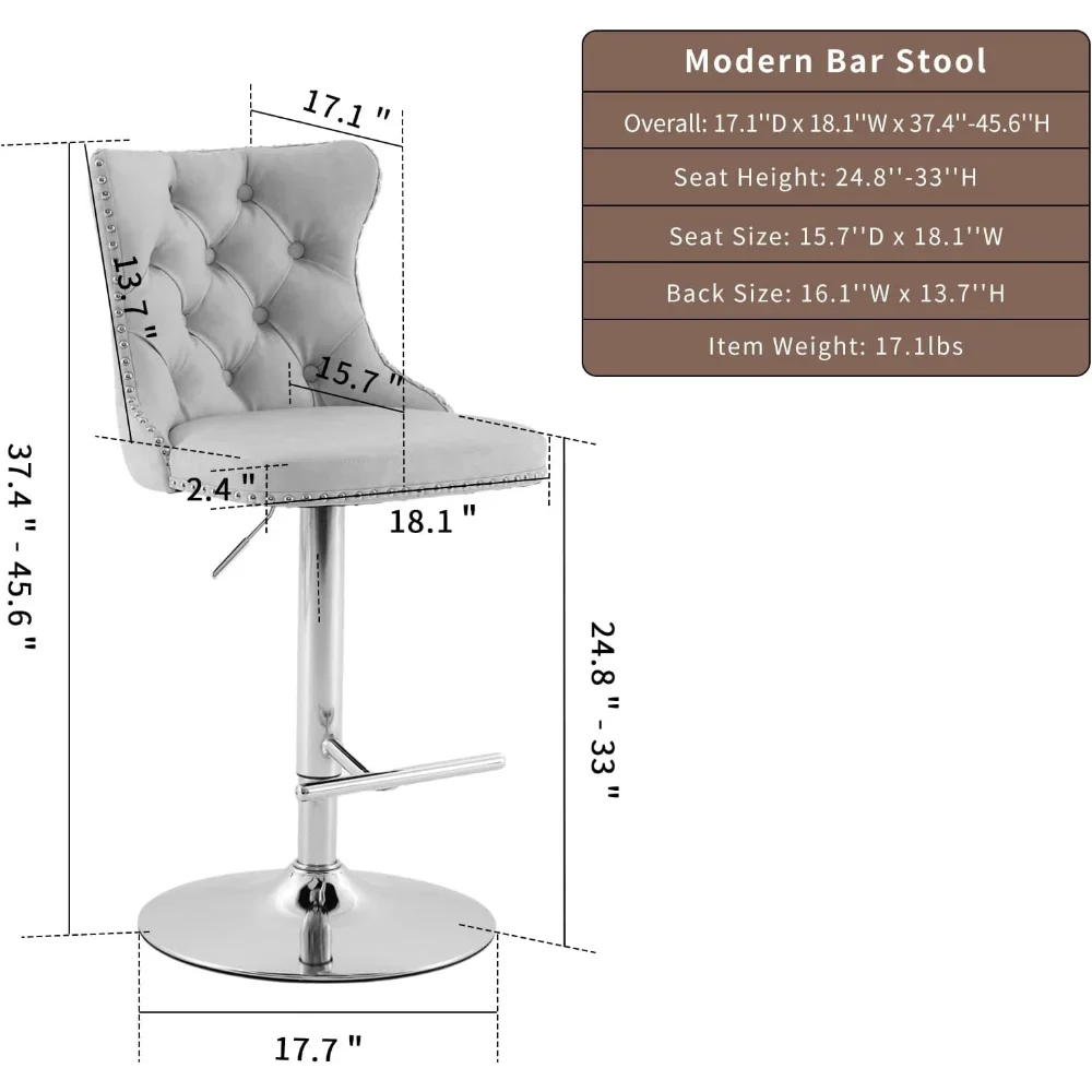 Set di 2 sgabelli da bar girevoli ad altezza bancone, sgabelli da bar color crema per isola cucina, sedie sgabelli da bar regolabili in velluto