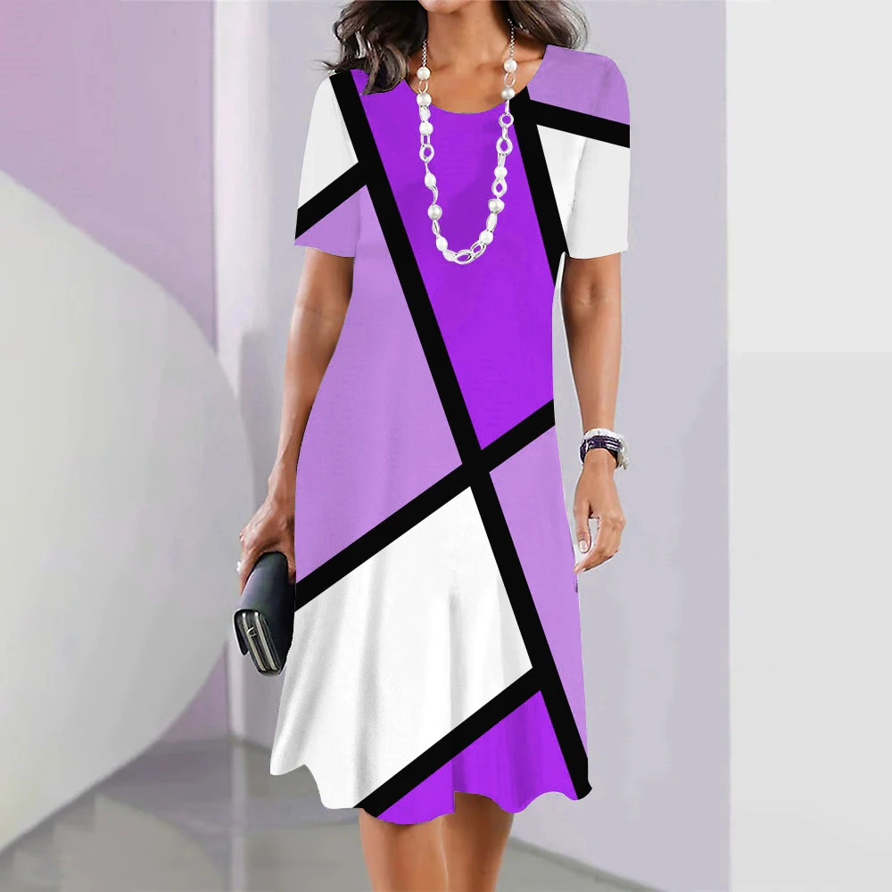 Fashion Elegant Geometric Pattern Women Mini Dresses Short Sleeve 3D Printed Tie-dye Street Ladies Casual Dress 3XL Plus Size