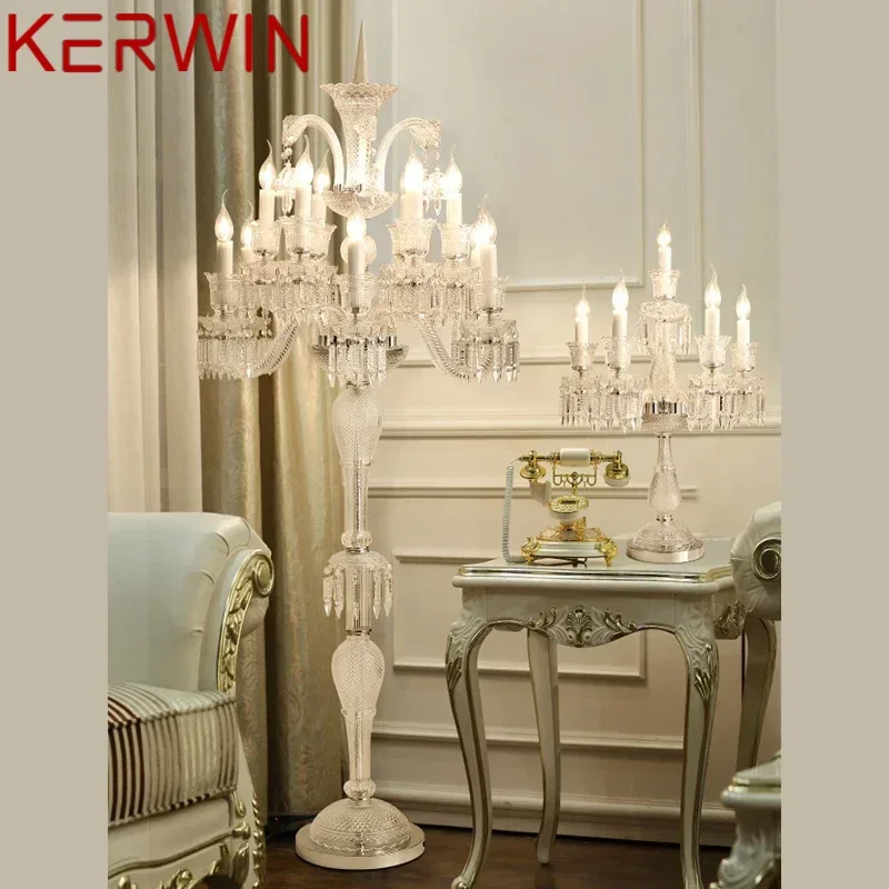 KERWIN European Style Crystal Floor Lamp Luxurious Hotel Ballroom Wedding Candle Decoration Lamp Living Room Bedroom Villa