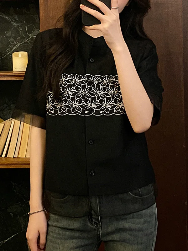 

Женская рубашка больших размеров с круглым вырезом и короткими рукавами, с принтом и сетчатыми вставками, в корейском стиле, дышащая, утягивающая, летняя, новинка